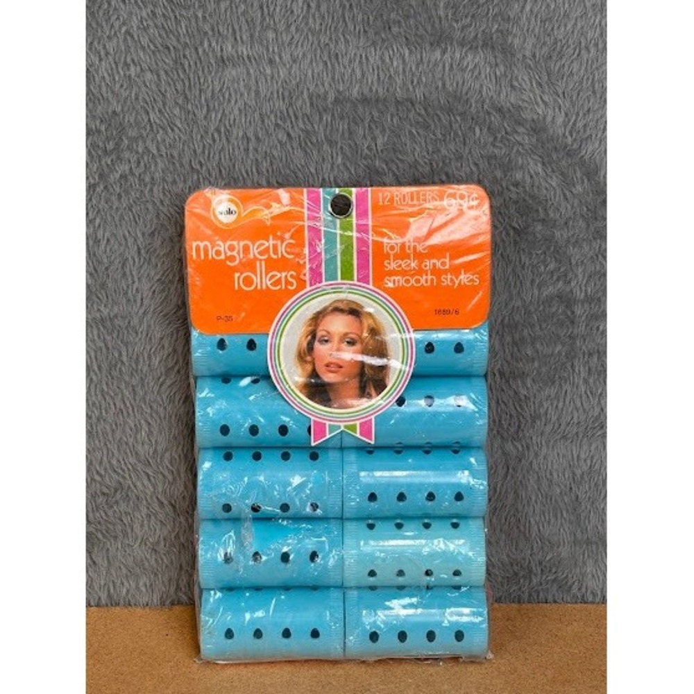 Vintage Solo Magnetic Hair Rollers Blue 12 Count P-35 1970‎ New Old Stock USA